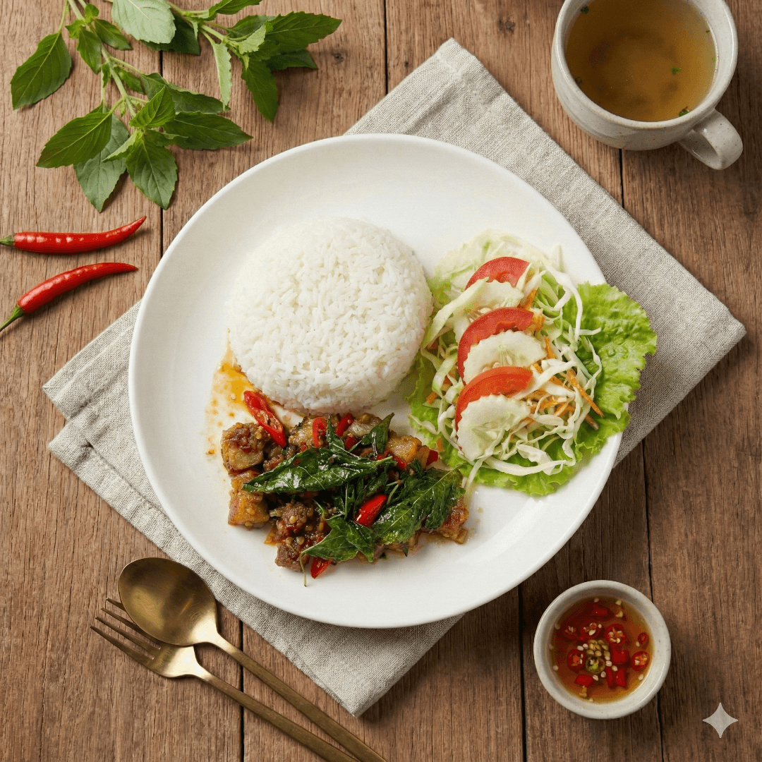 กะเพราหมูกรอบ