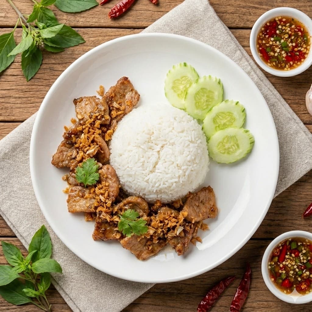 ข้าวหมูทอดกระเทียม