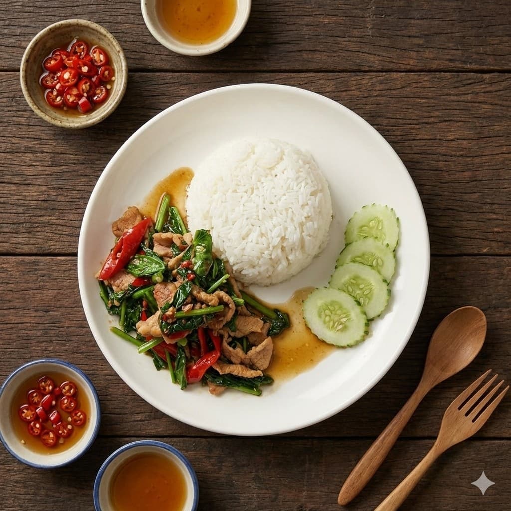 ข้าวคะน้า หมูชิ้น/หมูสับ